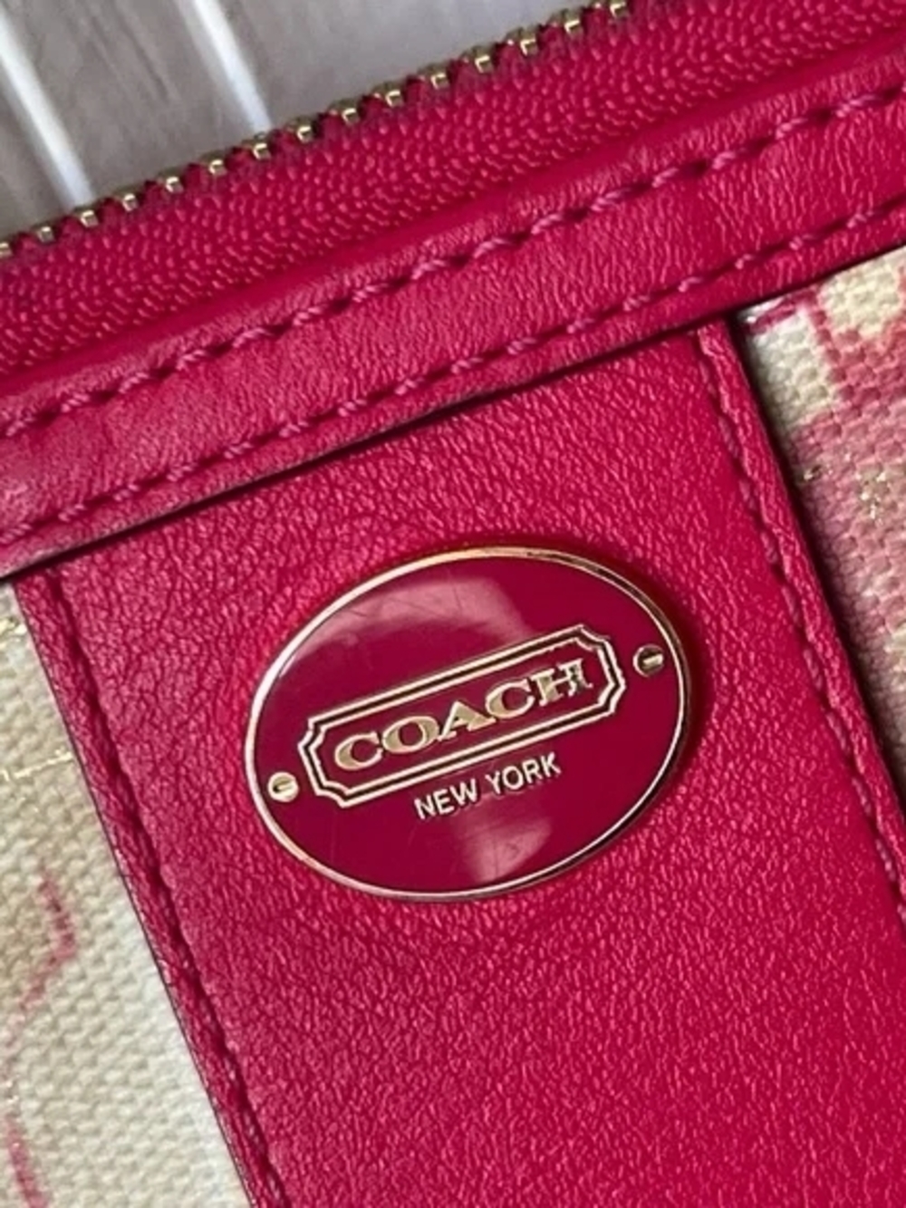 COACH Wristlet Pink Floral Canvas  with Leather Trim - Picture 2 of 6